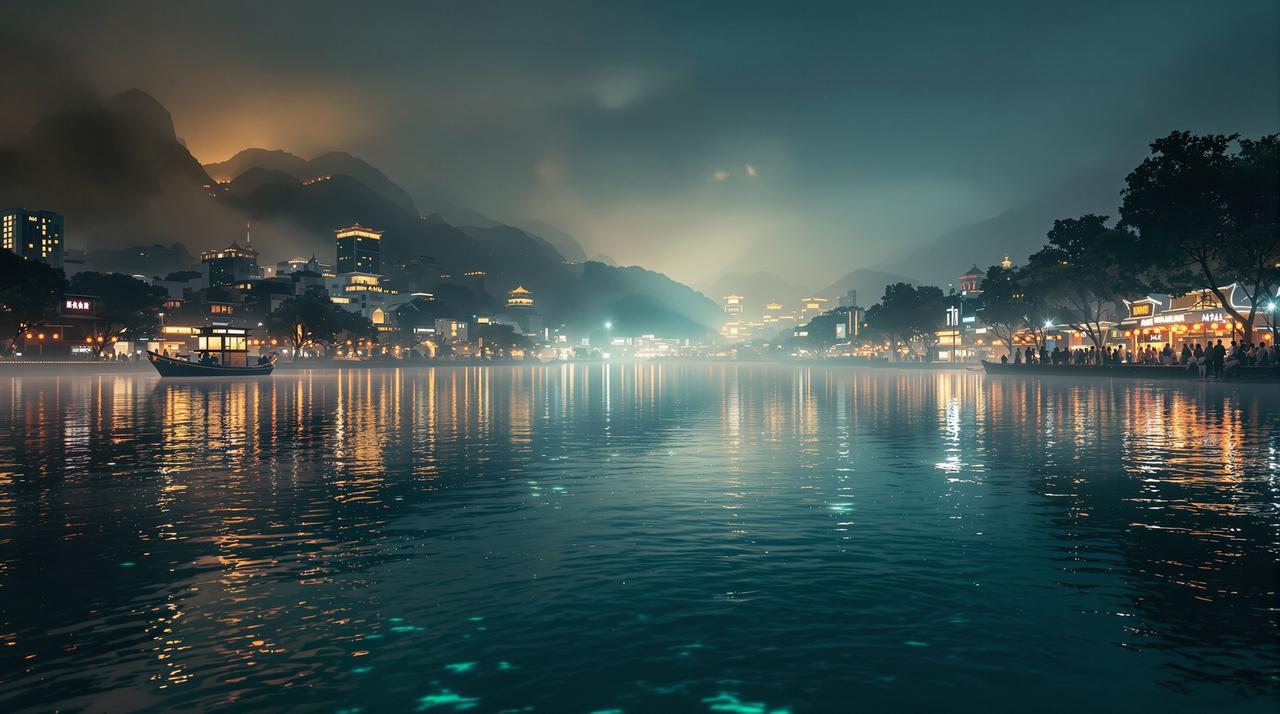 九一影视 - 河畔城市夜景全景